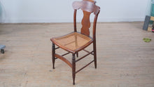 Load and play video in Gallery viewer, Antique Wood Cane Seat Side Chair with Shaped Crest Rail and Splat
