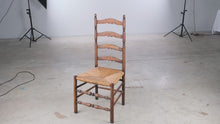 Load and play video in Gallery viewer, Vintage Ladder Back Rush Seat Dining Chair Solid Wood Farmhouse
