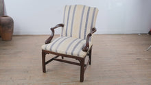 Load and play video in Gallery viewer, Chippendale Style Mahogany Open Arm Accent Chair with Upholstered Damask Stripe Fabric
