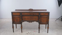 Load and play video in Gallery viewer, Antique 1920s Jacobean Revival Walnut Sideboard Buffet with Carved Turned Legs

