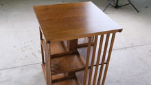 Load and play video in Gallery viewer, Mission Style Oak Revolving Bookcase End Table Magazine Rack - Online Only
