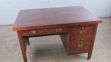 Load and play video in Gallery viewer, Mid Century Modern Mahogany Single Pedestal Desk with File Drawers
