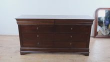 Load and play video in Gallery viewer, Sumter Furniture Dark Cherry Triple Dresser with Felt Lined Drawers
