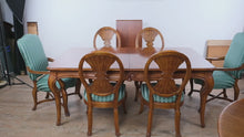 Load and play video in Gallery viewer, French Provincial Style Solid Wood Dining Table Set with 6 Chairs and Leaves
