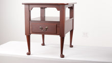 Load and play video in Gallery viewer, Ms. Cleo&#39;s Solid Cherry Side Table with Shelf and Lower Drawer
