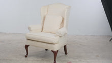 Load and play video in Gallery viewer, Wesley Hall Traditional Wingback Chair in Cream Upholstery
