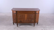Load and play video in Gallery viewer, Antique Walnut Buffet Sideboard with Veneer and Serpentine Cabinets - Online Only

