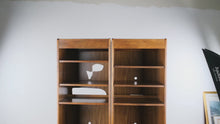 Load and play video in Gallery viewer, Pair of Mid Century Modern Oak Media Storage Bookcase Cabinets
