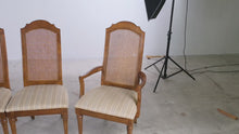 Load and play video in Gallery viewer, Set of 6 Cane Back Dining Chairs with Upholstered Seats and Armchairs
