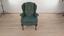 Load and play video in Gallery viewer, Green Damask Wingback Chair - Statesville Chair Company
