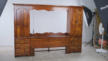 Load and play video in Gallery viewer, Pine Queen Wall Unit Bed with Armoire Cabinets and Mirrored Headboard
