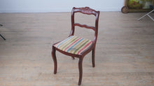Load and play video in Gallery viewer, Saber Leg Rose Carved Accent Chair – Vintage Striped Upholstery
