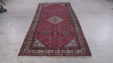Load and play video in Gallery viewer, Vintage Persian Iranian Hand Knotted Wool Rug Red 49 x 119 Inches
