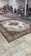 Load and play video in Gallery viewer, Large Persian Style Oriental Area Rug 11x14 Ivory Brown Floral Medallion
