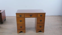 Load and play video in Gallery viewer, Vintage Traditional Solid Wood Kneehole Writing Desk with Glass Top and Six Drawers
