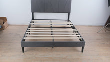Load and play video in Gallery viewer, Queen Size Dark Grey Upholstered Platform Bed Frame with Headboard
