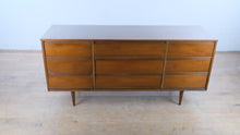 Load and play video in Gallery viewer, Mid Century Modern Walnut 9 Drawer Dresser- Online Only
