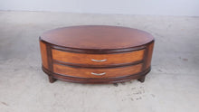 Load and play video in Gallery viewer, Oval Two-Drawer Wood Coffee Table with Curved Front
