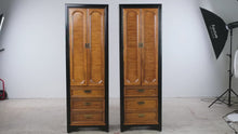 Load and play video in Gallery viewer, Pair of Thomasville Embassy Pier Cabinets with Pull-Out Writing Surfaces
