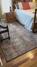 Load and play video in Gallery viewer, Vintage Inspired Traditional Medallion Area Rug 12 x 9 in Muted Blue and Rust
