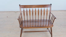 Load and play video in Gallery viewer, Vintage Windsor Solid Wood Bench with Spindle Back and Curved Arms
