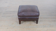 Load and play video in Gallery viewer, Rich Brown Embossed Leather Ottoman with Nailhead Trim – 25″ Wide
