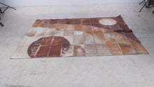 Load and play video in Gallery viewer, Darbaz Hali Leather Hide Patchwork Rug 94 x 67 Modern Geometric Turkey
