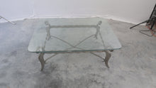 Load and play video in Gallery viewer, Metal Pewter Coffee Table with Thick Glass Top
