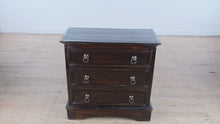 Load and play video in Gallery viewer, Rustic Dark Wood 3-Drawer Chest – Oversized Nightstand
