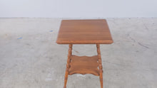 Load and play video in Gallery viewer, Antique Oak Edison Table with Turned Legs and Lower Shelf
