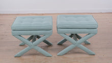 Load and play video in Gallery viewer, Mid-Century Inspired Transitional Upholstered X-Base Benches – Pair
