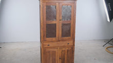 Load and play video in Gallery viewer, Antique Oak Pie Safe Cabinet with Punched Tin Panels and Drawer
