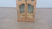 Load and play video in Gallery viewer, Pulaski Pickled Pine Curio Cabinet with Hand Painted Floral Detail and Mirrored Back
