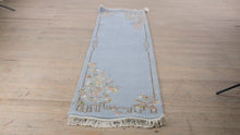 Load and play video in Gallery viewer, Hand-Knotted Wool Aubusson Runner Rug – 8&#39; x 2&#39;6&quot; Light Blue Floral Pattern
