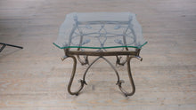 Load and play video in Gallery viewer, Rubbed Bronze Scrollwork Glass Side Table
