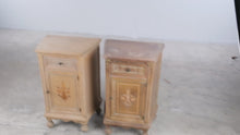 Load and play video in Gallery viewer, Pair of Oak Nightstands with Marquetry Doors and Single Drawer
