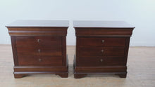 Load and play video in Gallery viewer, Pair of Sumter Furniture Dark Cherry Nightstands with Felt Lined Drawers
