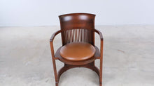 Load and play video in Gallery viewer, Frank Lloyd Wright Barrel Arm Chair by Copeland Furniture in Cherry Wood - Online Only
