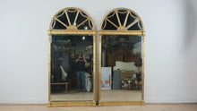 Load and play video in Gallery viewer, Pair of Decorative Arts Inc Gilt Arched Windowpane Wall Mirrors
