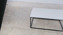 Load and play video in Gallery viewer, Modern White Marble Top Coffee Table with Black Metal Frame
