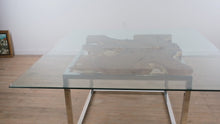 Load and play video in Gallery viewer, Live Edge Teak and Chrome Dining Table with Glass Top
