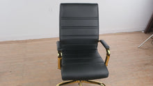 Load and play video in Gallery viewer, Whitney Ergonomic Upholstered Mid-Back Swivel Office Chair in Black with Gold Base
