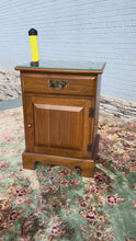 Load and play video in Gallery viewer, Solid Wood Nightstand with Drawer, Cabinet &amp; Glass Top
