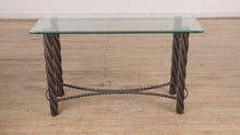 Load and play video in Gallery viewer, Pewter Console Table with Rubbed Gold
