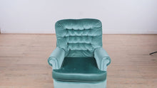 Load and play video in Gallery viewer, Seafoam Green Tufted Swivel Rocker Armchair – Vintage Mid-Century Charm
