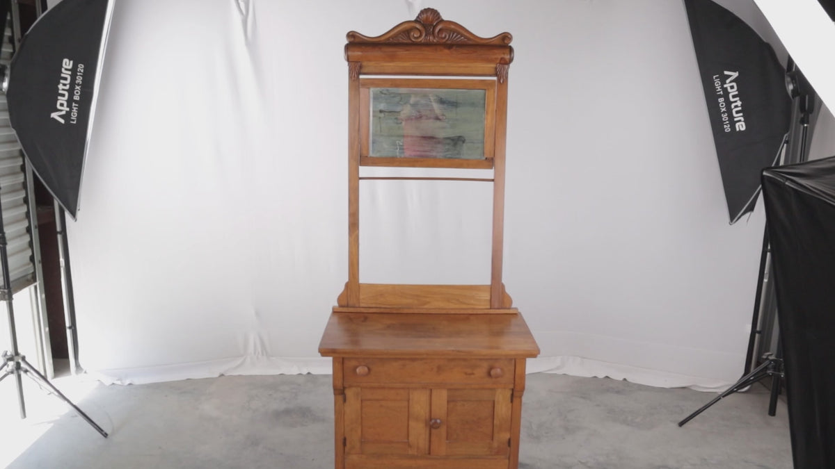 Antique Wash Cabinet with Tall Towel Rack and Mirror – Craze Furniture ...