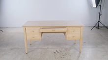 Load and play video in Gallery viewer, Solid Wood Natural Finish Executive Desk with Pull-Out Writing Surfaces
