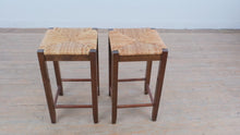 Load and play video in Gallery viewer, Pair Counter Height Rush Seat Bar Stools Wood Frame 25 Inch
