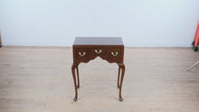 Load and play video in Gallery viewer, Queen Anne Style Three Drawer Side Table with Cabriole Legs and Brass Pulls
