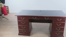 Load and play video in Gallery viewer, Sauder Executive Desk – Heritage Collection (Model 402159, 64” Wide, Mahogany Finish)
